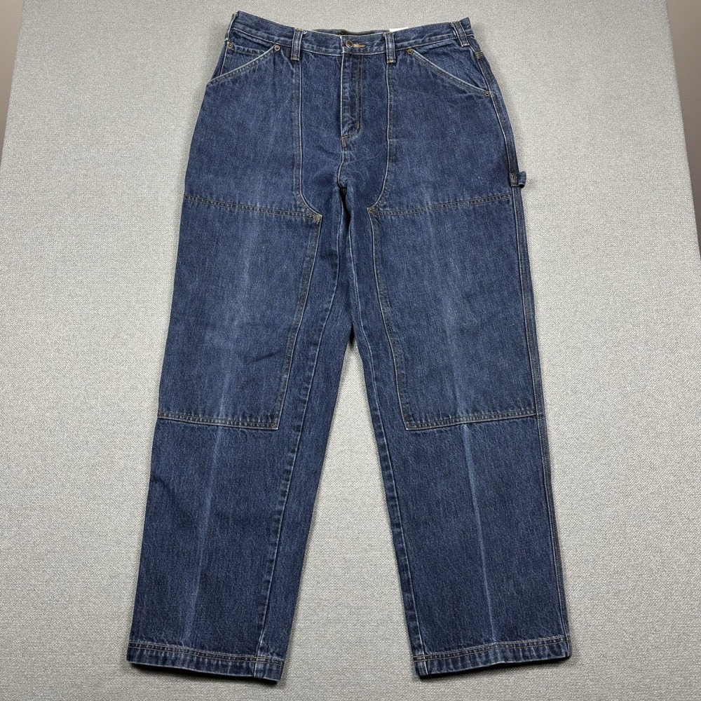 Vintage Timberland Blue Dark Wash Double Knee Wide Leg Jeans Mens 36x32
